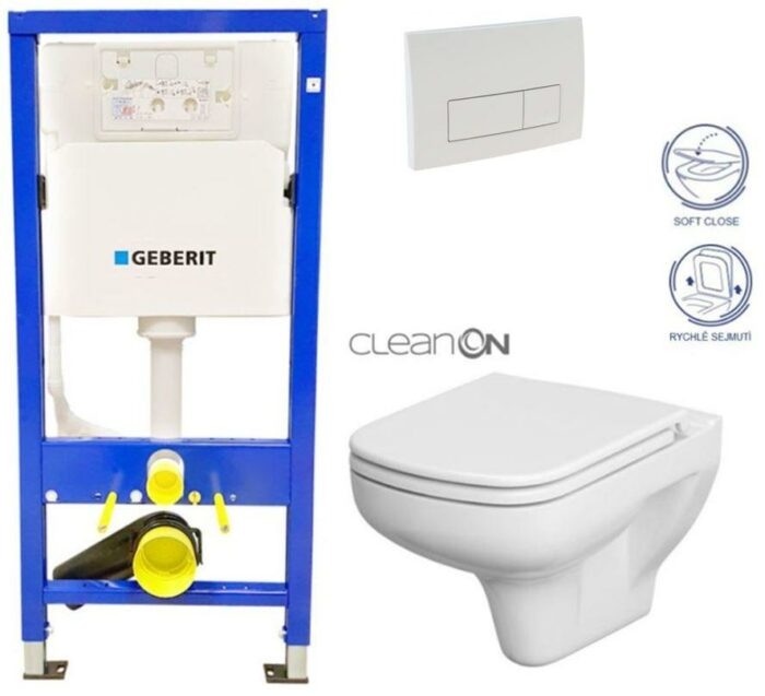 GEBERIT DuofixBasic s bielym tlačidlom DELTA51 + WC CERSANIT CLEANON COLOUR + SEDADLO 458.103.00.1 51BI CN1