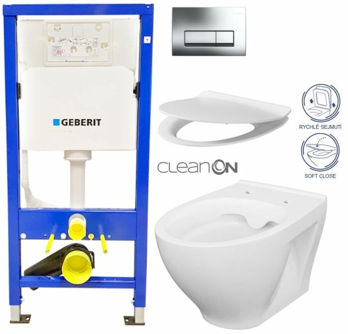 GEBERIT DuofixBasic s chrómovým tlačidlom DELTA51 + WC CERSANIT CLEANON MODUO + SEDADLO 458.103.00.1 51CR MO1