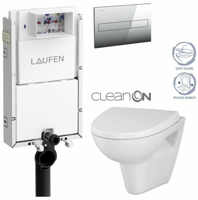 LAUFEN Podomít. systém LIS TW1 SET s chrómovým tlačidlom + WC CERSANIT CLEANON PARVA + SEDADLO H8946630000001CR PA1