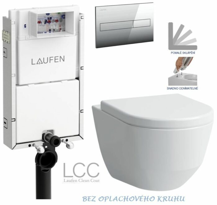 LAUFEN Podomít. systém LIS TW1 SET s chrómovým tlačidlom + WC LAUFEN PRO LCC RIMLESS + SEDADLO H8946630000001CR LP2