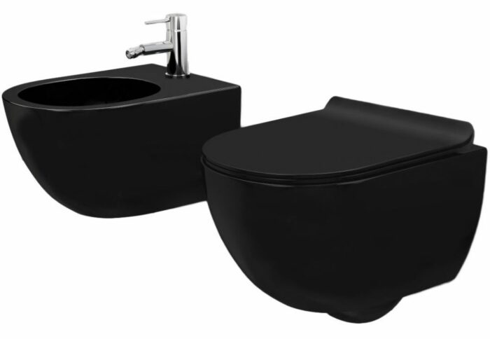 REA/S - SET závesné WC Carlo Mini Black Mat + Bidet Carlo Black KPL-00672