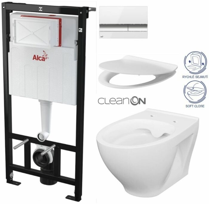 ALCADRAIN Sádromodul - predstenový inštalačný systém s bielym / chróm tlačidlom M1720-1 + WC CERSANIT CLEANON MODUO + SEDADLO AM101/1120 M1720-1 MO1