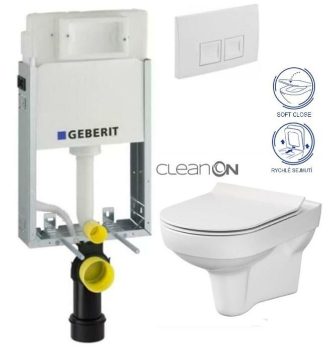 GEBERIT KOMBIFIXBasic vr. bieleho tlačidla DELTA 50 + WC CERSANIT CITY NEW CLEANON + WC SEDENIE SLIM 110.100.00.1 50BI CI2