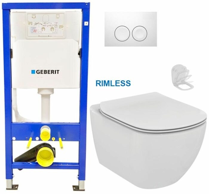 GEBERIT DuofixBasic s bielym tlačidlom DELTA21 + WC Ideal Standard Tesi se sedlem RIMLESS 458.103.00.1 21BI TE2