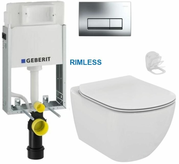 GEBERIT KOMBIFIXBasic vr. chrómového tlačidla DELTA 51 + WC Ideal Standard Tesi se sedlem RIMLESS 110.100.00.1 51CR TE2