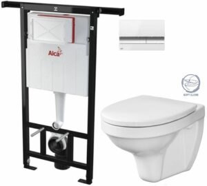 ALCADRAIN Alcadrain Jádromodul - predstenový inštalačný systém s bielym / chróm tlačidlom M1720-1 + WC CERSANIT DELFI + SOFT SEDADLO AM102/1120 M1720-1 DE2