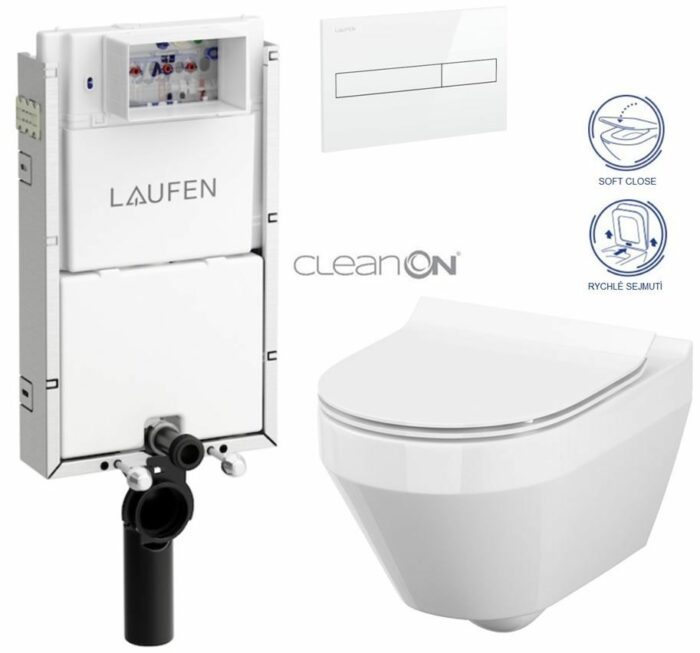 LAUFEN Podomít. systém LIS TW1 SET s bielym tlačidlom + WC CERSANIT CLEANON CREA OVÁL + SEDADLO H8946630000001BI CR1