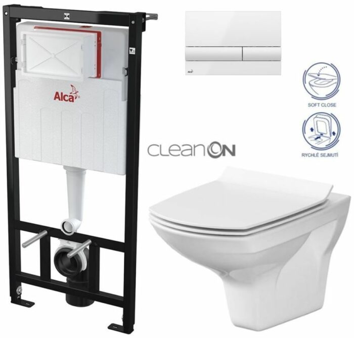 ALCADRAIN Sádromodul - predstenový inštalačný systém s bielym tlačidlom M1710 + WC CERSANIT CLEANON CARINA + SEDADLO AM101/1120 M1710 CA3