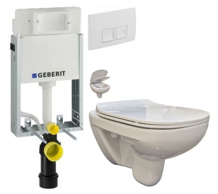 GEBERIT KOMBIFIXBasic vr. bieleho tlačidla DELTA 50 + WC bez oplachového kruhu Edge + SEDADLO 110.100.00.1 50BI EG1