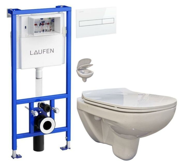 LAUFEN Rámový podomietkový modul CW1 SET s bielym tlačidlom + WC bez oplachového kruhu Edge + SEDADLO H8946600000001BI EG1