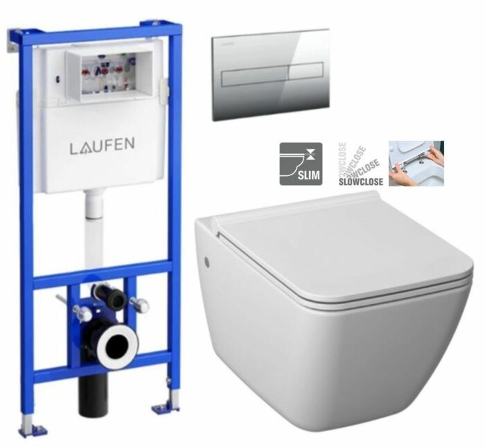 LAUFEN Rámový podomietkový modul CW1 SET s chrómovým tlačidlom + WC JIKA PURE + SEDADLO SLOWCLOSE duraplast H8946600000001CR PU2