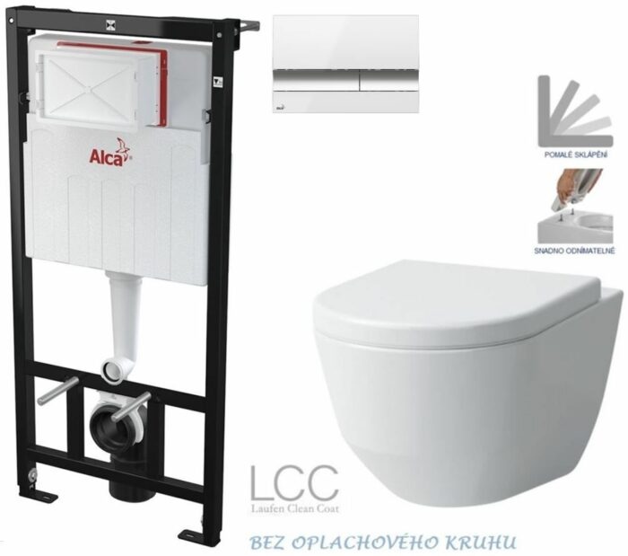 ALCADRAIN Sádromodul - predstenový inštalačný systém s bielym / chróm tlačidlom M1720-1 + WC LAUFEN PRO LCC RIMLESS + SEDADLO AM101/1120 M1720-1 LP2