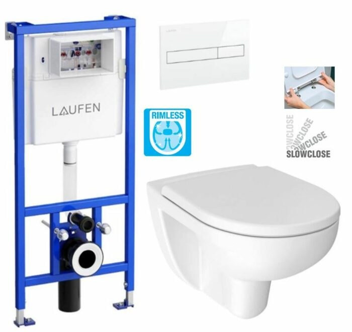 LAUFEN Rámový podomietkový modul CW1 SET s bielym tlačidlom + WC JIKA LYRA PLUS RIMLESS + SEDADLO duraplastu SLOWCLOSE H8946600000001BI LY2