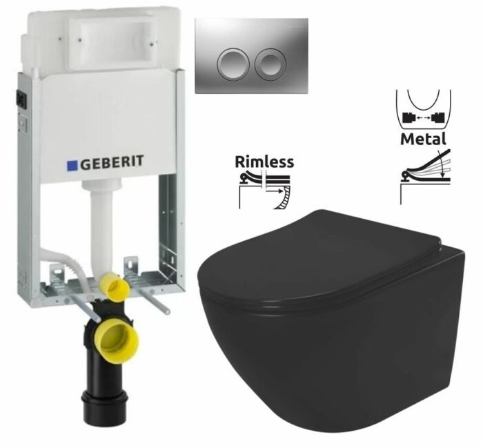 GEBERIT KOMBIFIXBasic vr. matného tlačidla DELTA 25 + WC REA CARLO MINI RIMLESS ČIERNY MAT + SEDADLO 110.100.00.1 21MA MM1