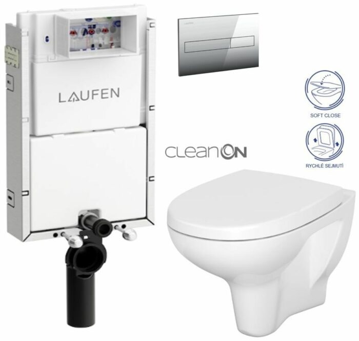 LAUFEN Podomít. systém LIS TW1 SET s chrómovým tlačidlom + WC CERSANIT ARTECO CLEANON + SEDADLO H8946630000001CR AT1